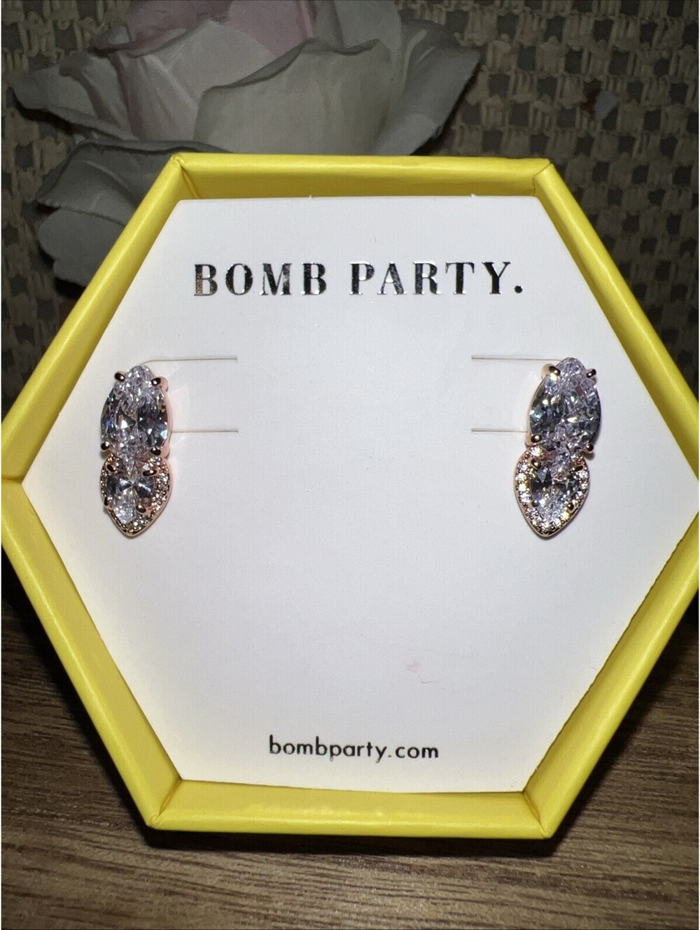 Bomb Party Wings Of An Angel Earrings.  Diamond Cubic Zirconia. Rose Gold.